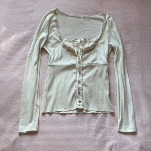 Cream Knit Long Sleeve Milkmaid Top